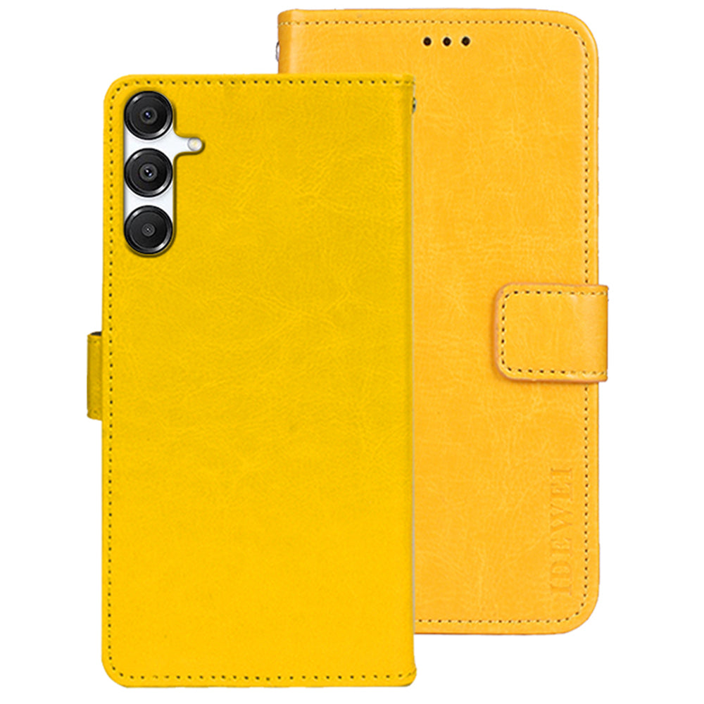 IDEWEI For Samsung Galaxy A16 4G / 5G Stand Case Crazy Horse Texture Leather Phone Cover - Yellow