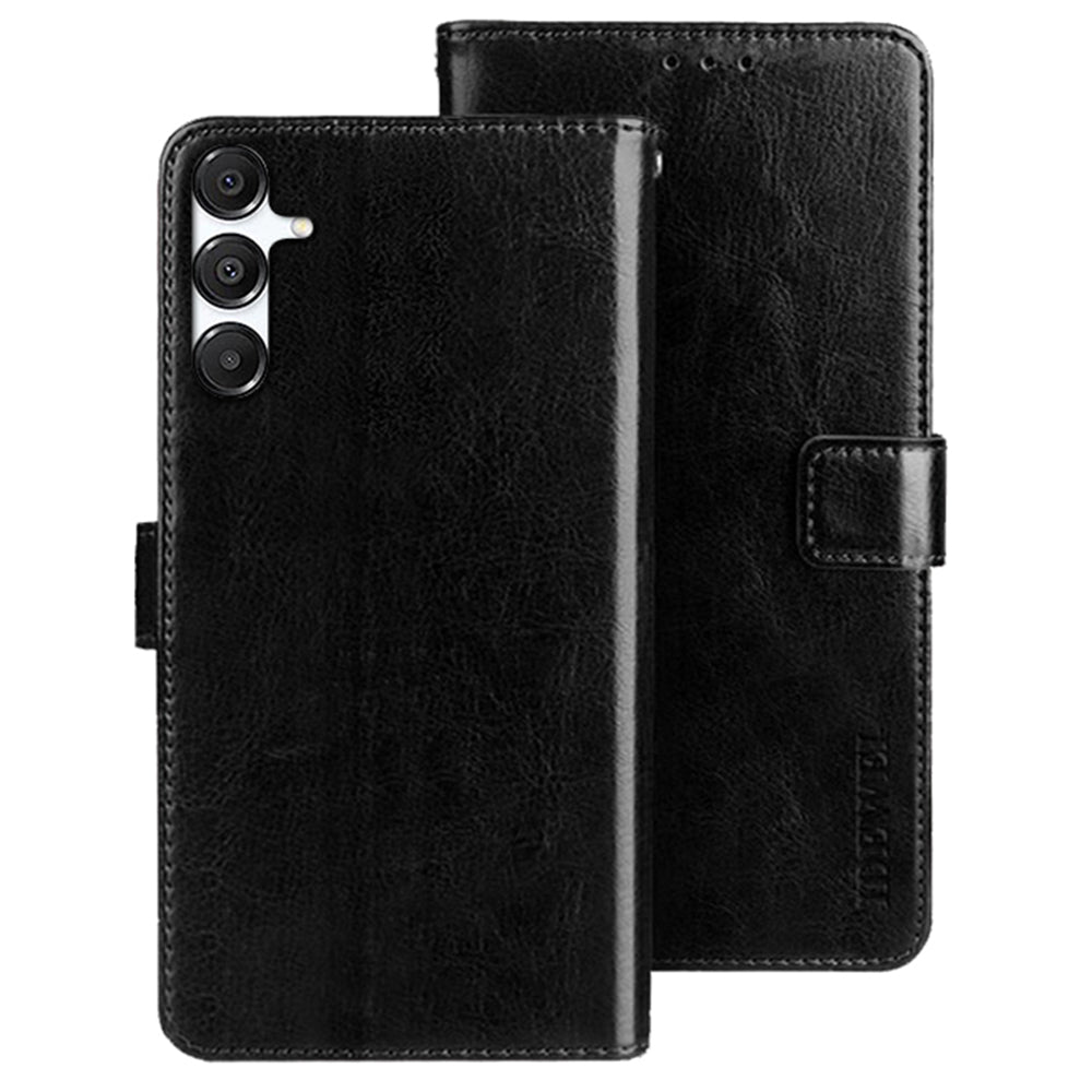 IDEWEI For Samsung Galaxy A16 4G / 5G Stand Case Crazy Horse Texture Leather Phone Cover - Black