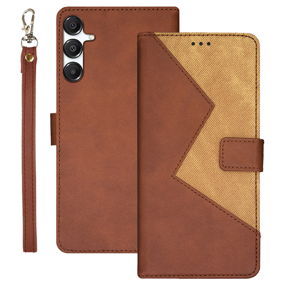 IDEWEI For Samsung Galaxy A16 4G / 5G Case Card Slots Splicing Color Leather Phone Cover - Brown