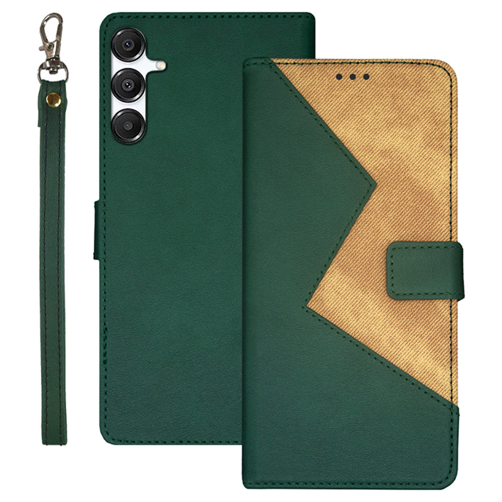 IDEWEI For Samsung Galaxy A16 4G / 5G Case Card Slots Splicing Color Leather Phone Cover - Green