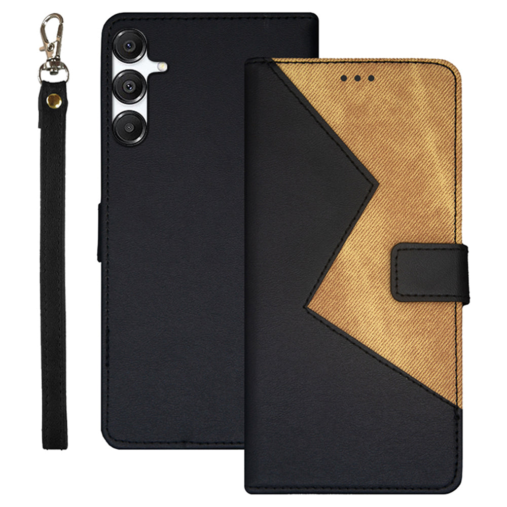 IDEWEI For Samsung Galaxy A16 4G / 5G Case Card Slots Splicing Color Leather Phone Cover - Black