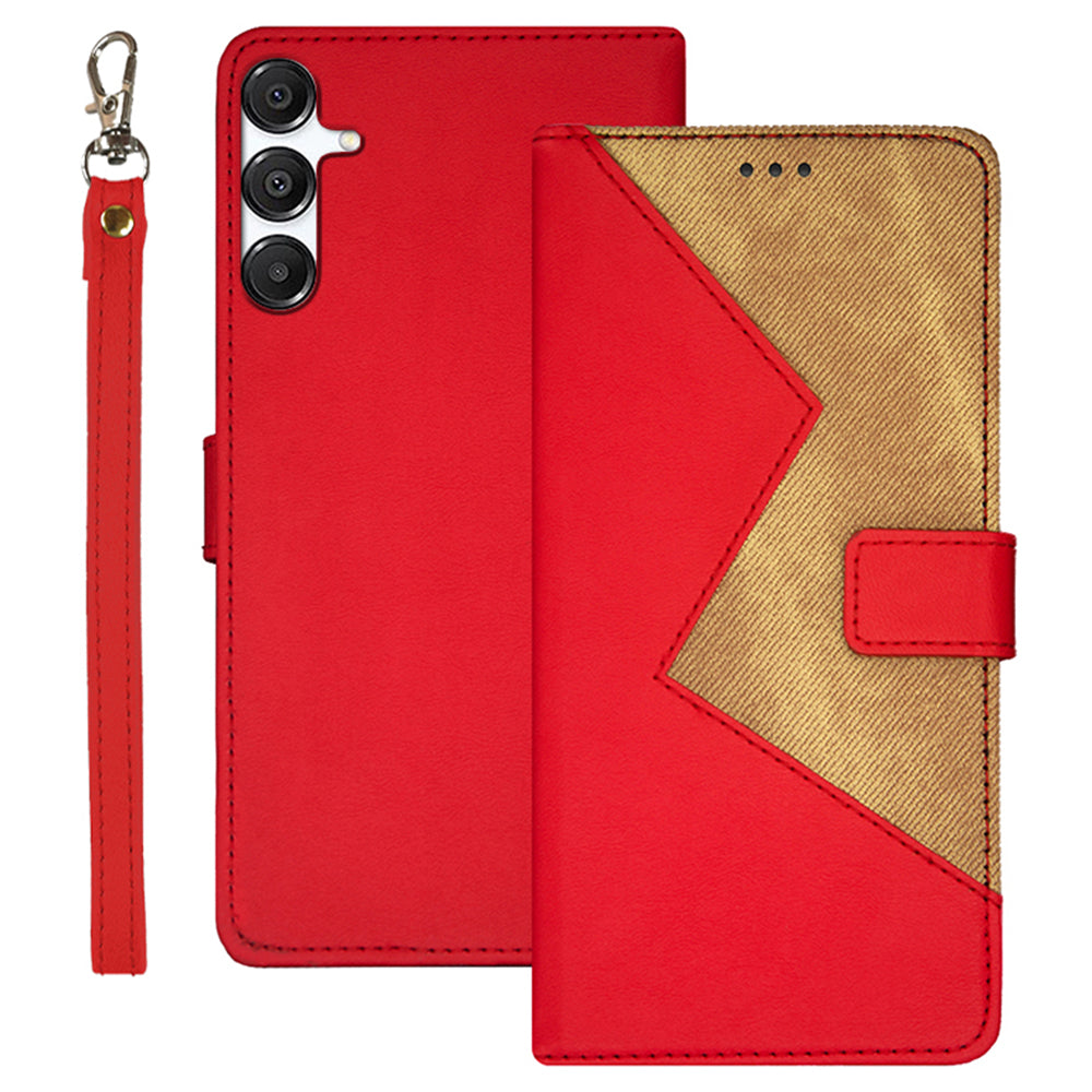 IDEWEI For Samsung Galaxy A16 4G / 5G Case Card Slots Splicing Color Leather Phone Cover - Red