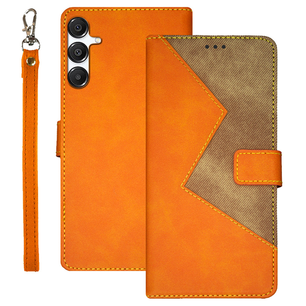 IDEWEI For Samsung Galaxy A16 4G / 5G Case Card Slots Splicing Color Leather Phone Cover - Orange