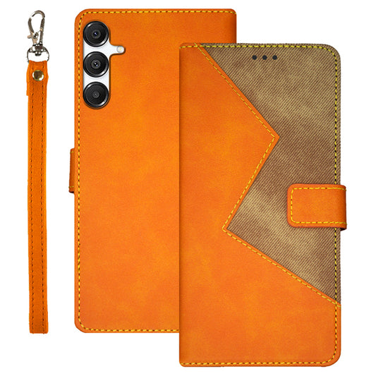 IDEWEI For Samsung Galaxy A16 4G / 5G Case Card Slots Splicing Color Leather Phone Cover - Orange