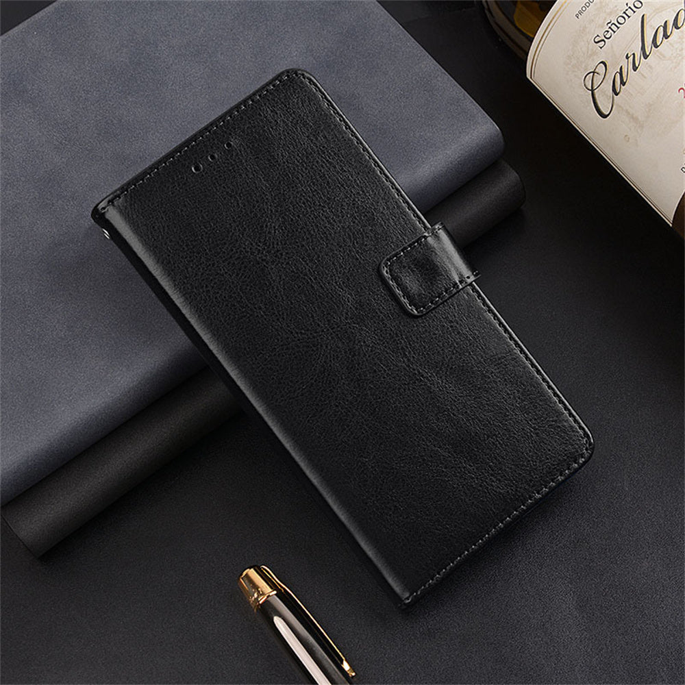 IDEWEI For Samsung Galaxy A16 5G  /  4G Case Card Slots Holder Leather Phone Cover Crazy Horse Texture - Black