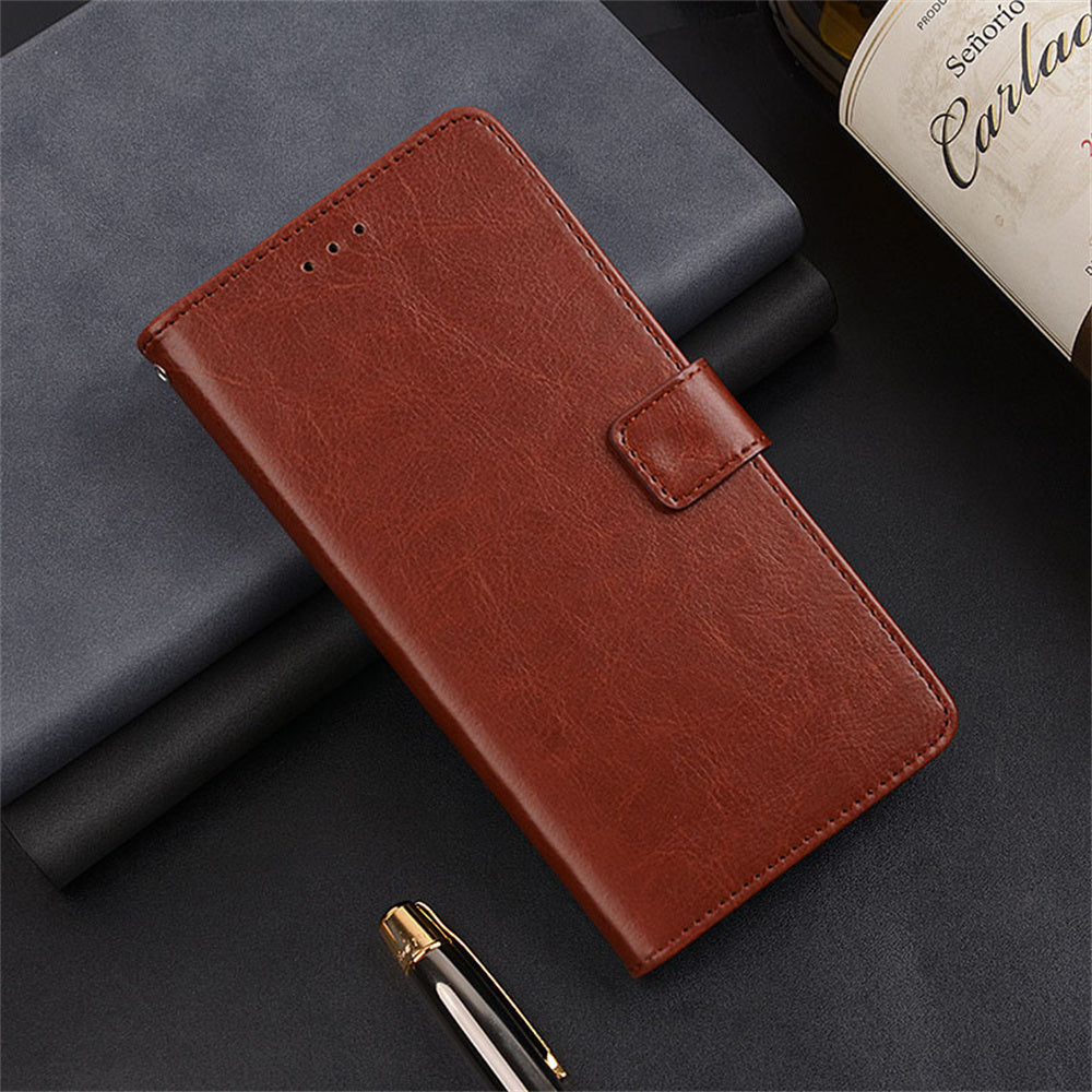 IDEWEI For Samsung Galaxy A16 5G  /  4G Case Card Slots Holder Leather Phone Cover Crazy Horse Texture - Brown