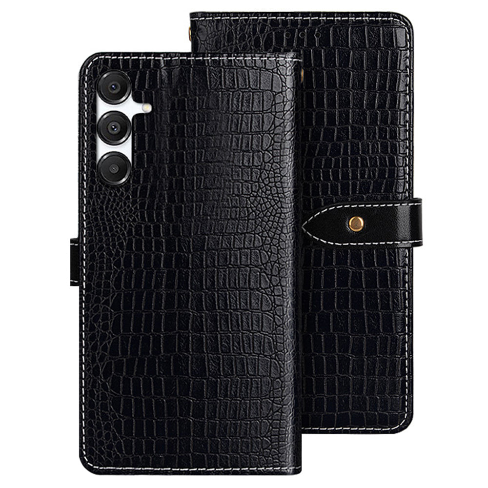 IDEWEI For Samsung Galaxy A16 5G  /  4G Case Crocodile Texture PU Leather Flip Phone Cover - Black