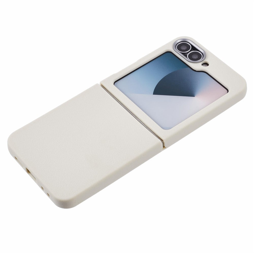 For Samsung Galaxy Z Flip7 FE 5G / Z Flip6 5G / Z Flip5 5G Case Leather Textured TPU Shockproof Phone Cover - White