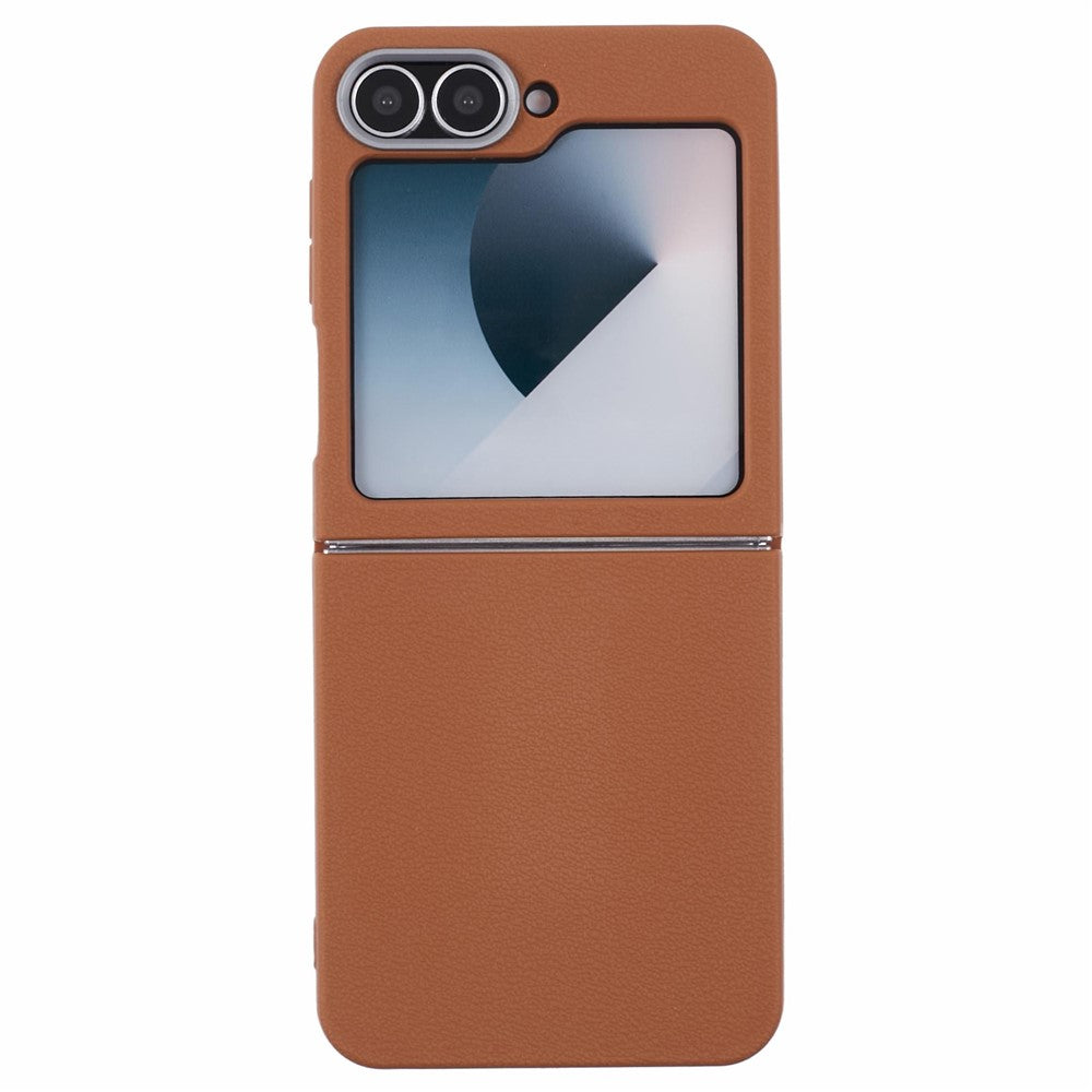 For Samsung Galaxy Z Flip7 FE 5G / Z Flip6 5G / Z Flip5 5G Case Leather Textured TPU Shockproof Phone Cover - Brown