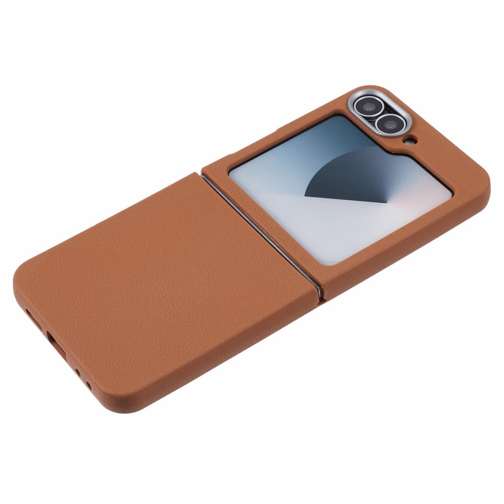 For Samsung Galaxy Z Flip7 FE 5G / Z Flip6 5G / Z Flip5 5G Case Leather Textured TPU Shockproof Phone Cover - Brown