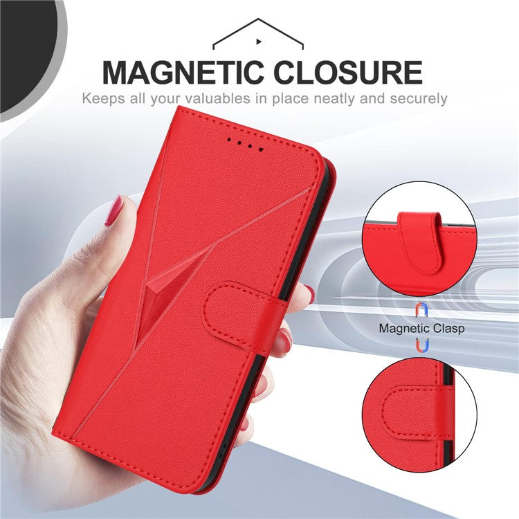YX0090 For iPhone 16 Pro Case Triangle Imprint Leather Phone Cover with Lanyard - Red