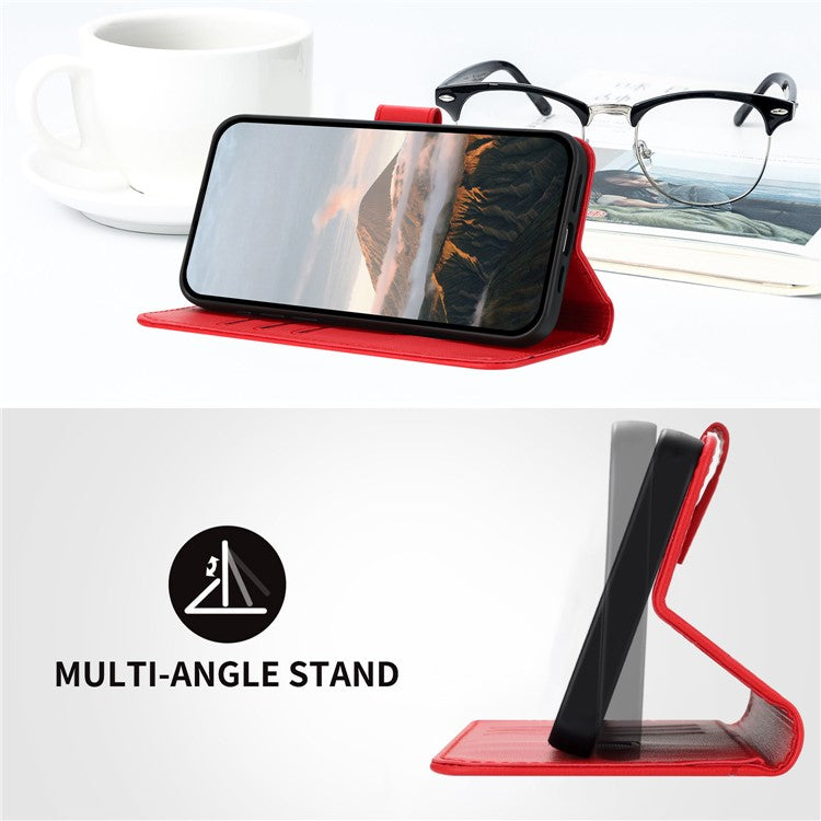 YX0090 For iPhone 16 Pro Case Triangle Imprint Leather Phone Cover with Lanyard - Red