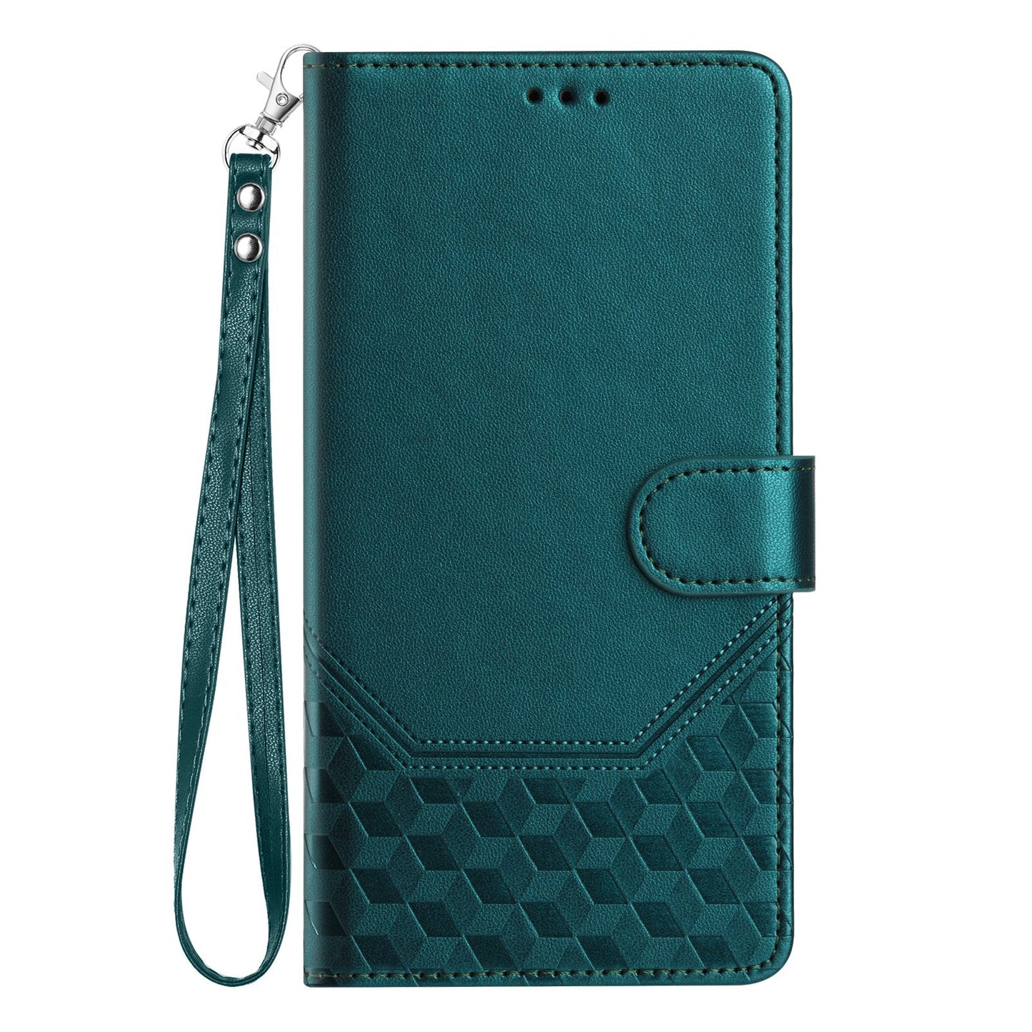 For Motorola Moto G75 5G Case Imprinted Honeycomb RFID Blocking Leather Phone Cover with Strap - Green