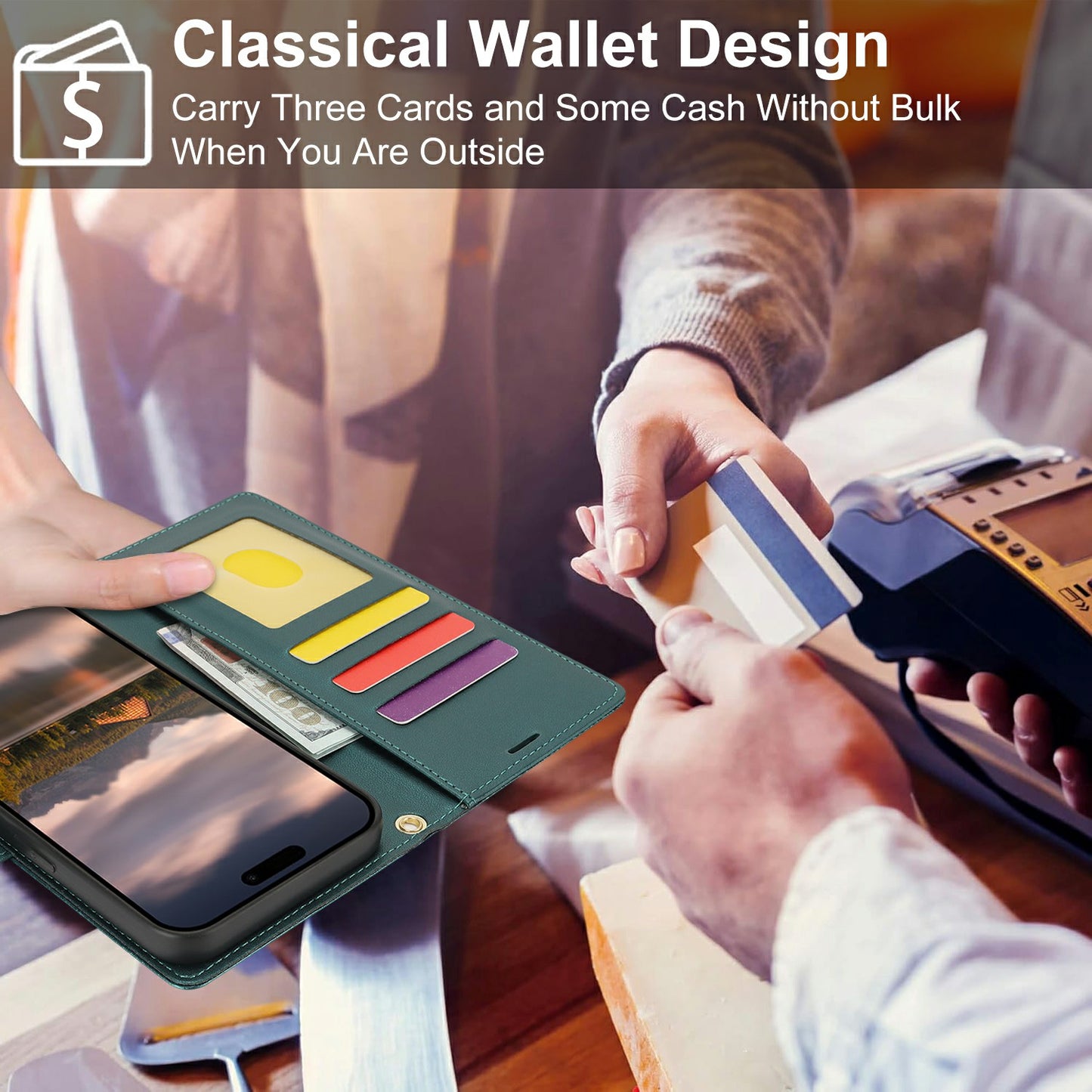 For Samsung Galaxy A06 Case with Hand Strap Flower Imprint Leather Wallet Phone Cover - Green