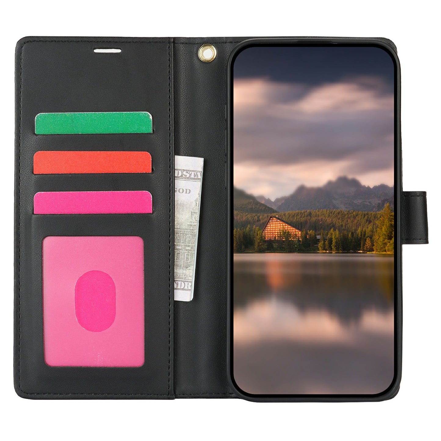 For Samsung Galaxy A06 Case with Hand Strap Flower Imprint Leather Wallet Phone Cover - Black