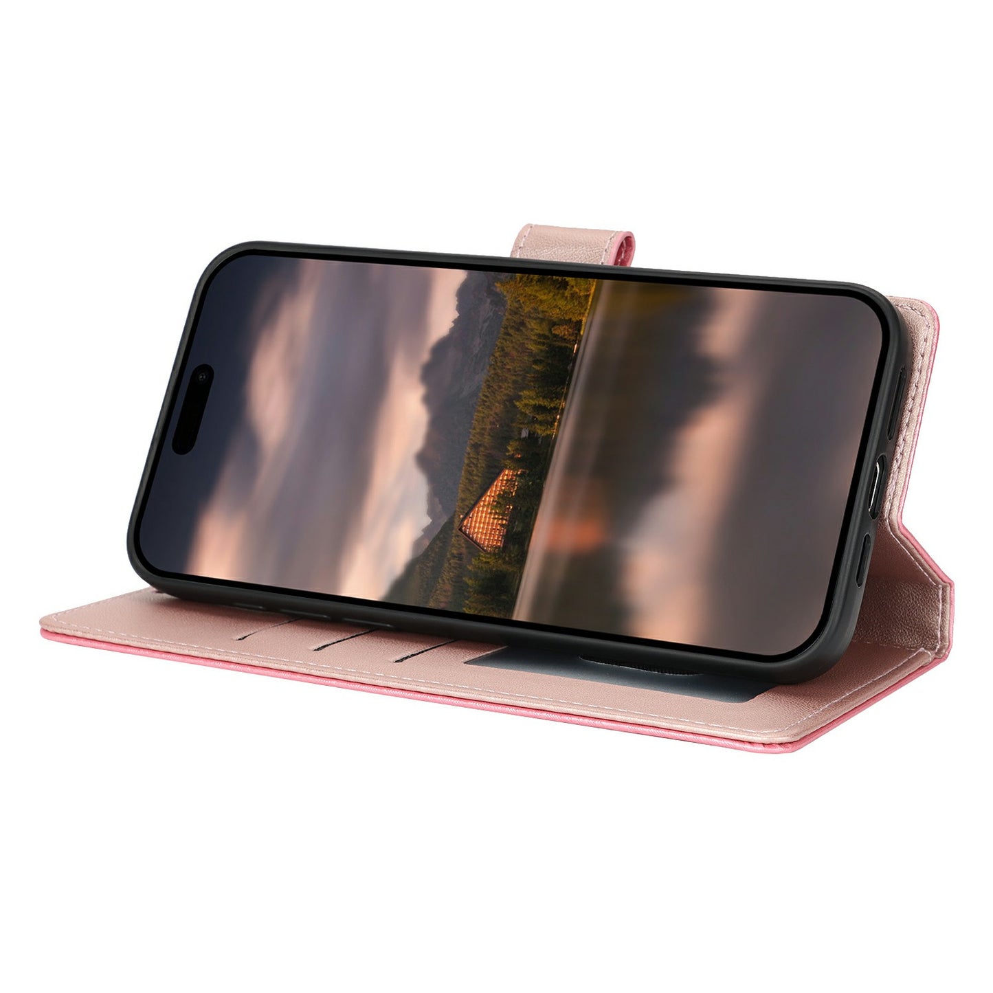 For Samsung Galaxy A06 Case with Hand Strap Flower Imprint Leather Wallet Phone Cover - Rose Gold