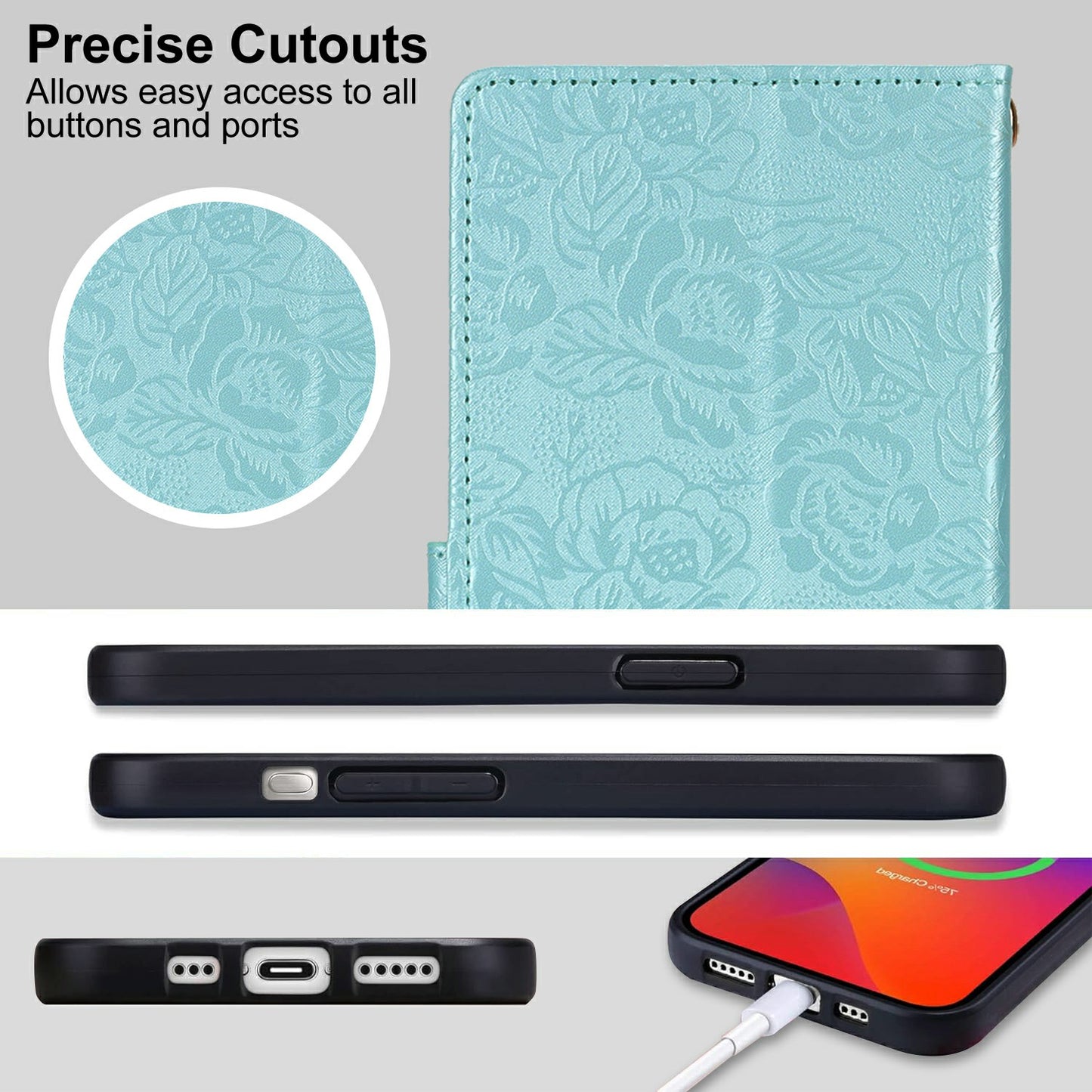 For Samsung Galaxy A06 Case with Hand Strap Flower Imprint Leather Wallet Phone Cover - Blue