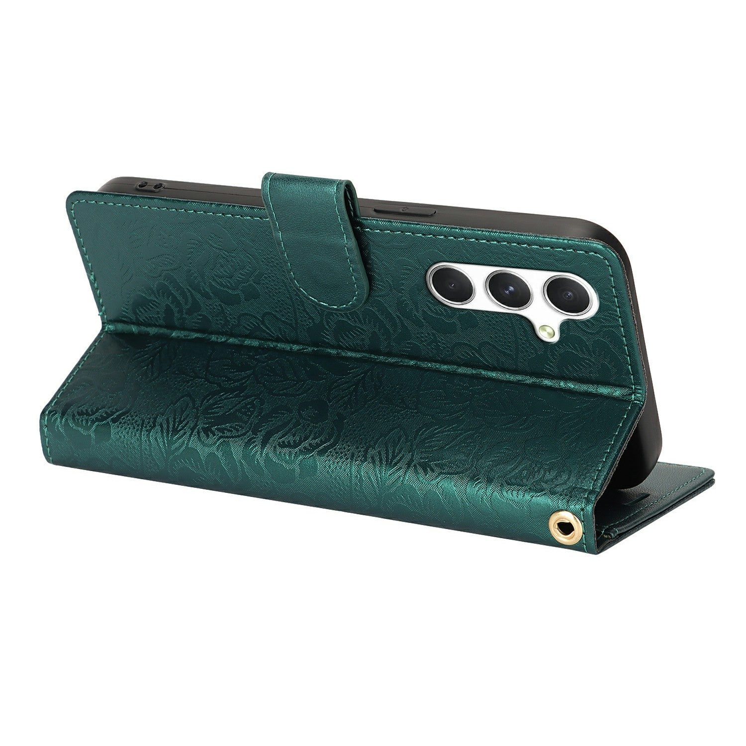For Samsung Galaxy A16 4G / 5G Case with Hand Strap Flower Imprint Leather Wallet Phone Cover - Green