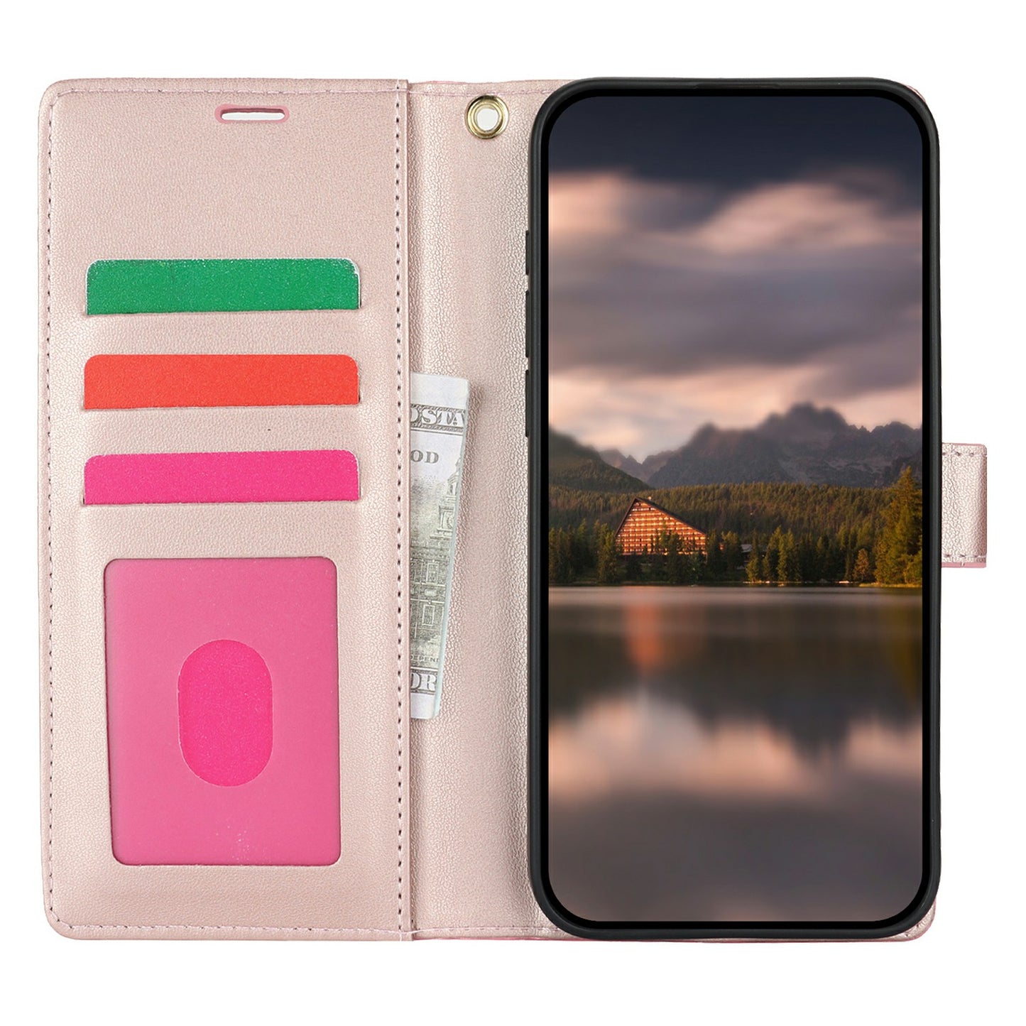 For Samsung Galaxy A16 4G / 5G Case with Hand Strap Flower Imprint Leather Wallet Phone Cover - Rose Gold