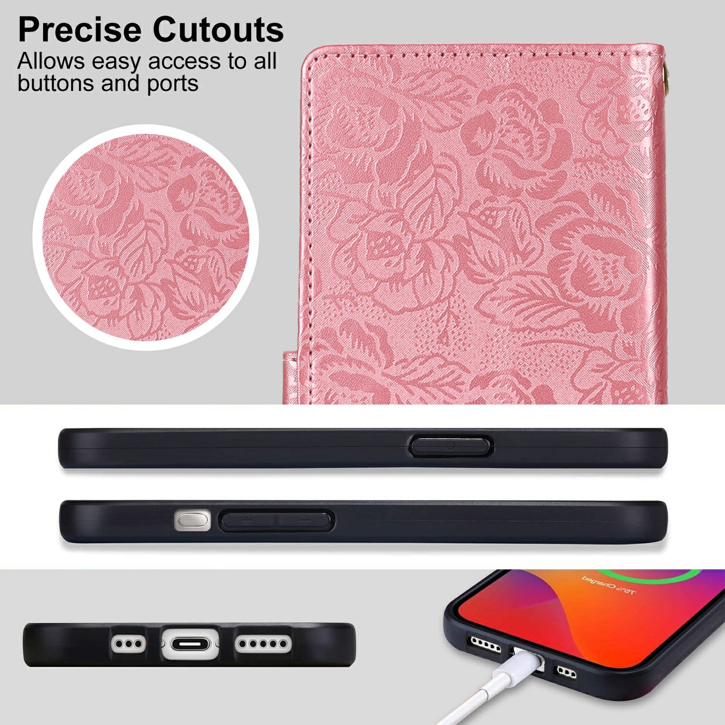 For Samsung Galaxy A16 4G / 5G Case with Hand Strap Flower Imprint Leather Wallet Phone Cover - Rose Gold