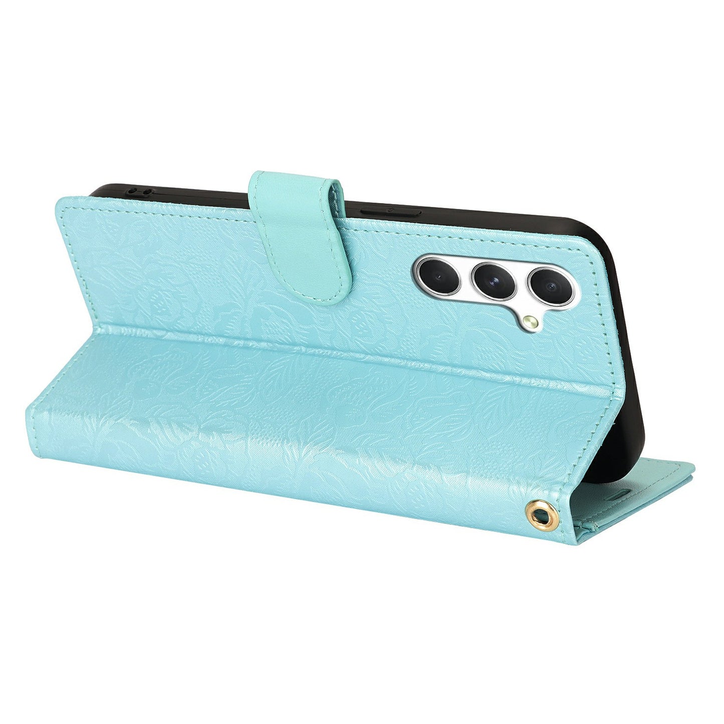 For Samsung Galaxy A16 4G / 5G Case with Hand Strap Flower Imprint Leather Wallet Phone Cover - Blue