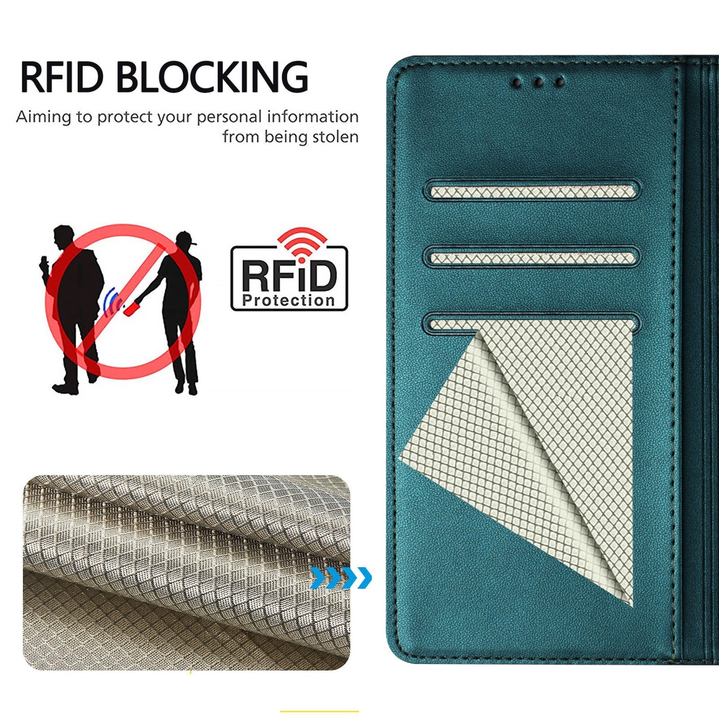 For Xiaomi Redmi Note 14 5G Case Imprinted Honeycomb RFID Blocking Leather Phone Cover with Strap - Green