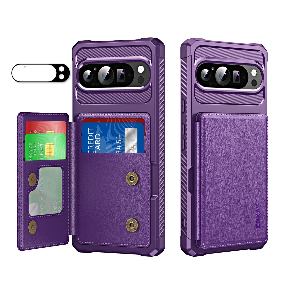 For Google Pixel 9 / Google Pixel 9 Pro ENKAY Hat-Prince Wallet Card Slot Kickstand PU Leather +TPU Back Phone Cover with Camera Lens Film - Purple