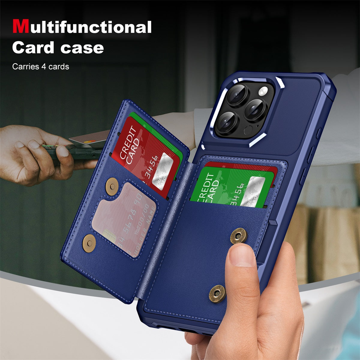 For iPhone 16 Pro ENKAY Hat-Prince Wallet Card Slot Kickstand PU Leather +TPU Back Phone Cover with Camera Lens Film - Cyan