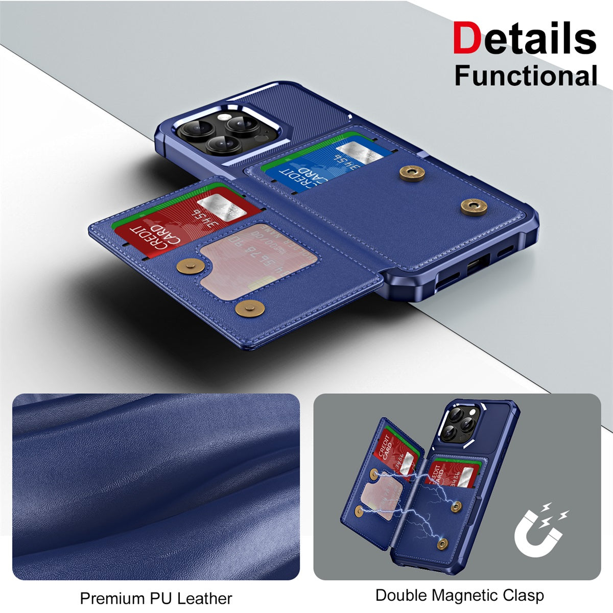 For iPhone 16 Pro ENKAY Hat-Prince Wallet Card Slot Kickstand PU Leather +TPU Back Phone Cover with Camera Lens Film - Cyan