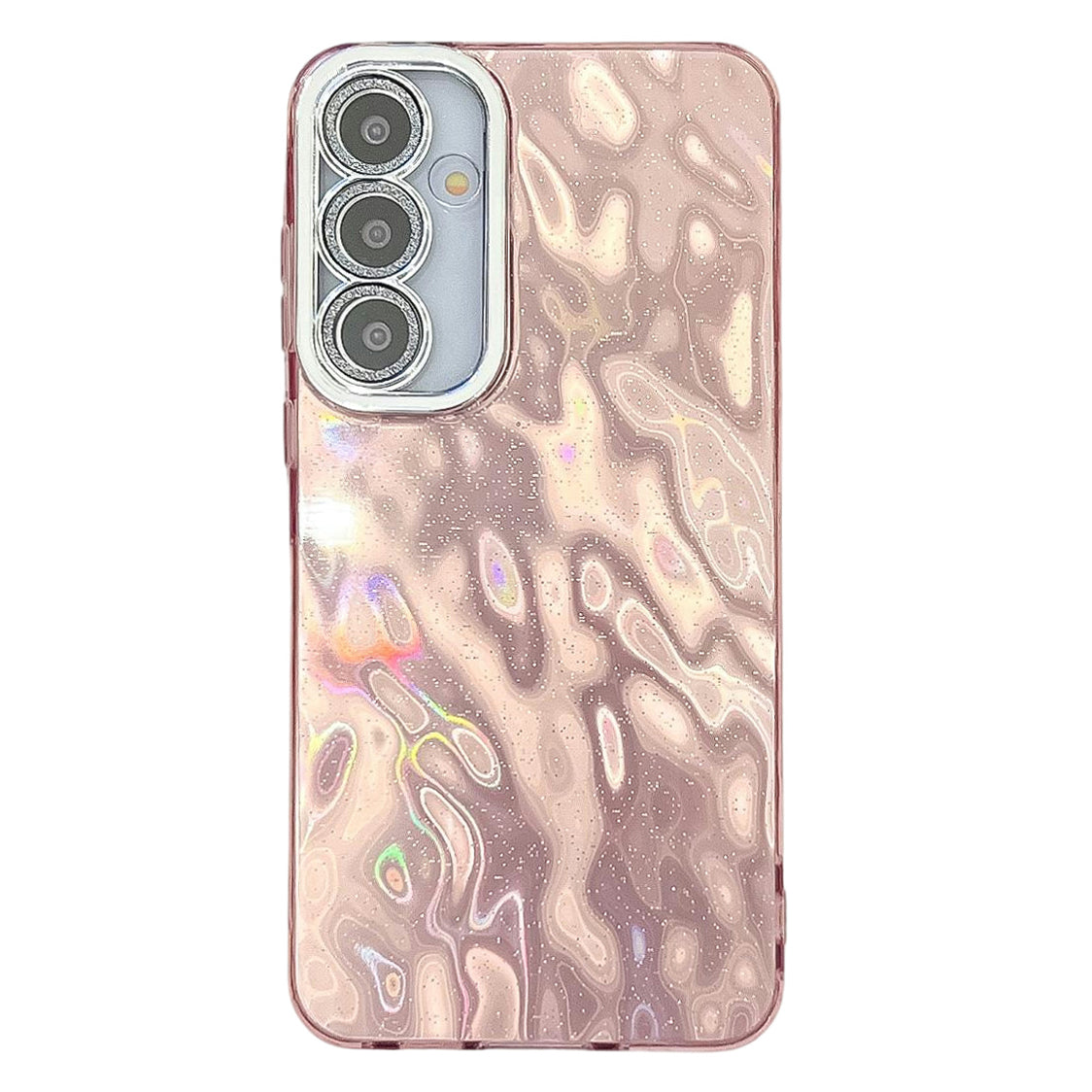 For Samsung Galaxy A16 4G / 5G Case IMD Design Shockproof PC+TPU Phone Cover with Glass Lens Film - Wrinkle Pattern / Pink