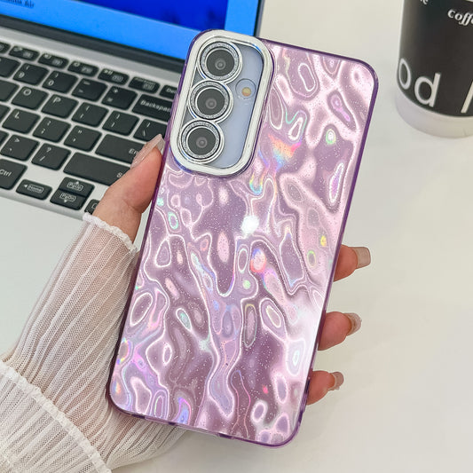 For Samsung Galaxy A16 4G / 5G Case IMD Design Shockproof PC+TPU Phone Cover with Glass Lens Film - Wrinkle Pattern / Purple