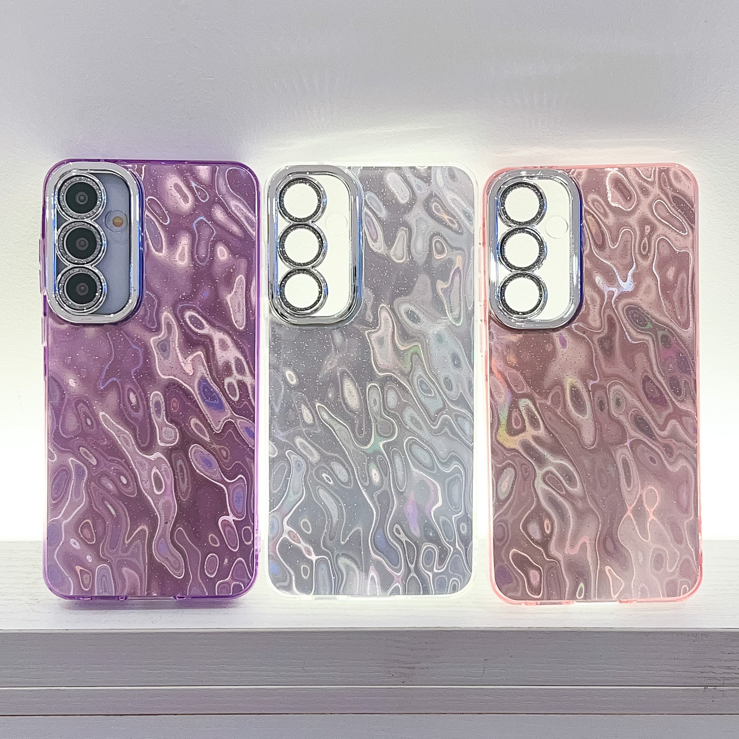 For Samsung Galaxy A16 4G / 5G Case IMD Design Shockproof PC+TPU Phone Cover with Glass Lens Film - Wrinkle Pattern / Purple