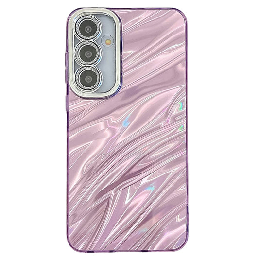 For Samsung Galaxy A16 4G / 5G Case IMD Design Shockproof PC+TPU Phone Cover with Glass Lens Film - Ripple Pattern / Purple