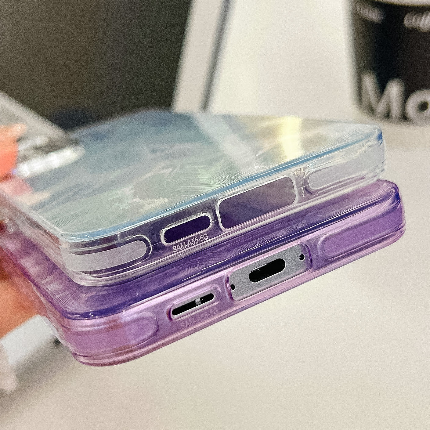 For Samsung Galaxy A16 4G / 5G Case IMD Design Shockproof PC+TPU Phone Cover with Glass Lens Film - Feather Pattern / Purple