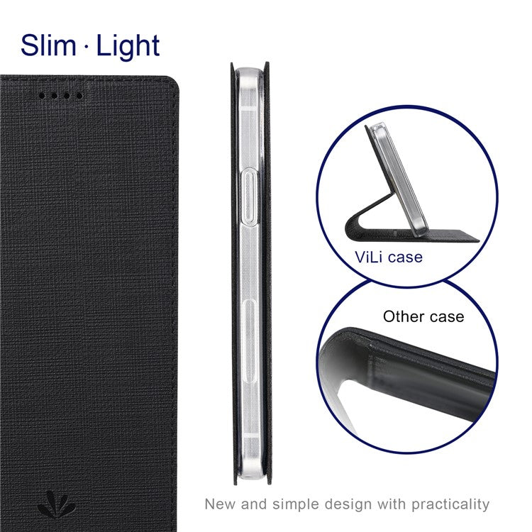 VILI DMX Series for OnePlus 10T 5G / Ace Pro 5G Card Slot Folio Flip Cover Magnetic Auto-absorbed PU Leather Stand Case - Black