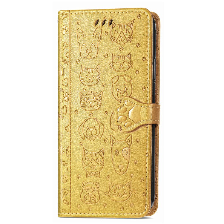 Leather Phone Case For Xiaomi Redmi 14C 4G / 14R 5G / Poco C75 4G Wallet Flip Phone Cover Cute Cat Dog Pattern - Yellow