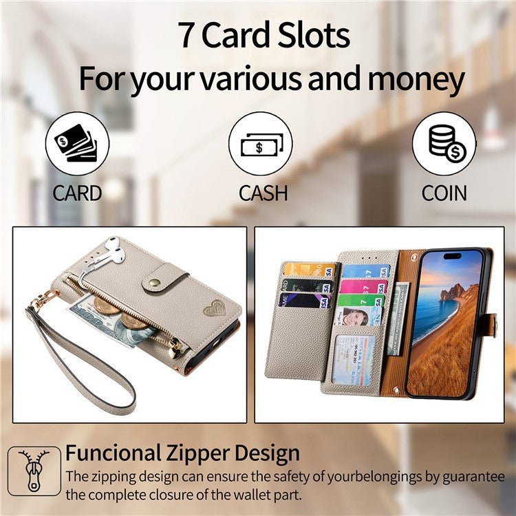 For Xiaomi Poco C75 4G / Redmi 14R 5G / 14C 4G Case RFID Blocking Zipper Pocket Leather Wallet Phone Cover - Grey