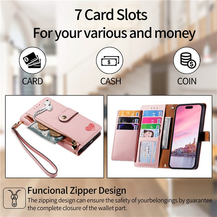 For Xiaomi Poco C75 4G / Redmi 14R 5G / 14C 4G Case RFID Blocking Zipper Pocket Leather Wallet Phone Cover - Pink