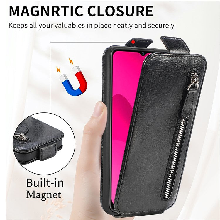 For Xiaomi Poco C75 4G / Redmi 14R 5G / 14C 4G Case Zipper Wallet Phone Leather Cover Vertical Flip Closing - Black