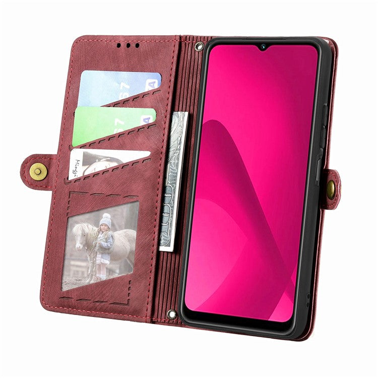 Zipper Phone Case For Xiaomi Redmi 14C 4G / 14R 5G / Poco C75 4G Wallet Geometry Lines Leather Phone Cover - Red
