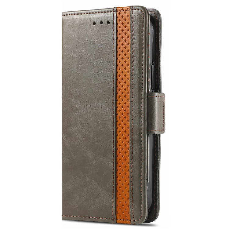 CASENEO 002 Series Splicing Phone Case For Xiaomi Redmi 14C 4G / 14R 5G / Poco C75 4G Stand Wallet PU Leather Cover - Grey