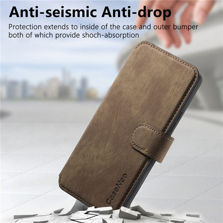 CASENEO MW-03 Phone Case For Xiaomi Redmi 14C 4G / 14R 5G / Poco C75 4G Leather+TPU Phone Cover with Detachable Wallet - Brown