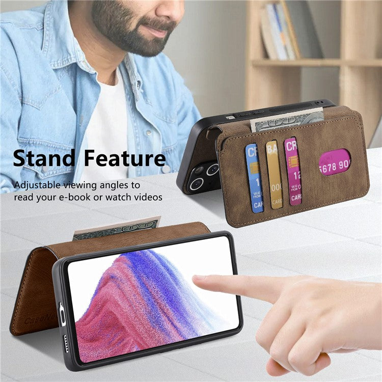 CASENEO MW-03 Phone Case For Xiaomi Redmi 14C 4G / 14R 5G / Poco C75 4G Leather+TPU Phone Cover with Detachable Wallet - Brown