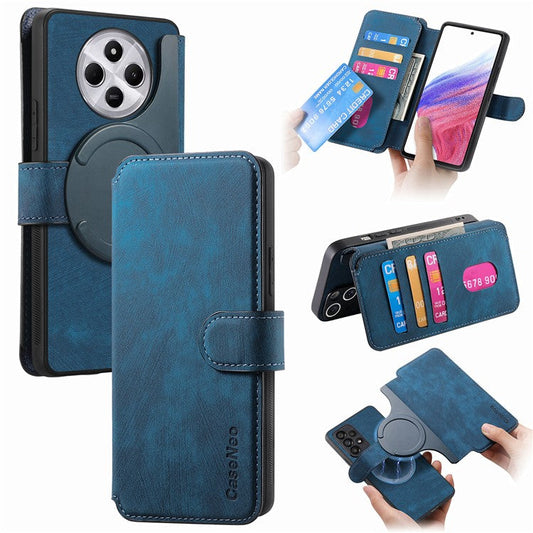 CASENEO MW-03 Phone Case For Xiaomi Redmi 14C 4G / 14R 5G / Poco C75 4G Leather+TPU Phone Cover with Detachable Wallet - Dark Blue