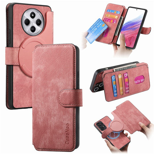 CASENEO MW-03 Phone Case For Xiaomi Redmi 14C 4G / 14R 5G / Poco C75 4G Leather+TPU Phone Cover with Detachable Wallet - Pink