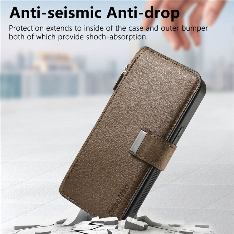 CASENEO MW-02 Phone Case For Xiaomi Redmi 14C 4G / 14R 5G / Poco C75 4G Detachable Magnetic Leather Flip Phone Cover - Brown