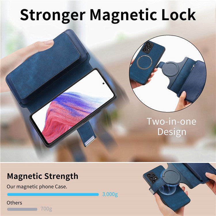 CASENEO MW-02 Phone Case For Xiaomi Redmi 14C 4G / 14R 5G / Poco C75 4G Detachable Magnetic Leather Flip Phone Cover - Dark Blue