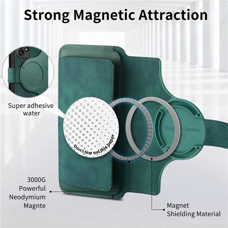 CASENEO MW-02 Phone Case For Xiaomi Redmi 14C 4G / 14R 5G / Poco C75 4G Detachable Magnetic Leather Flip Phone Cover - Green