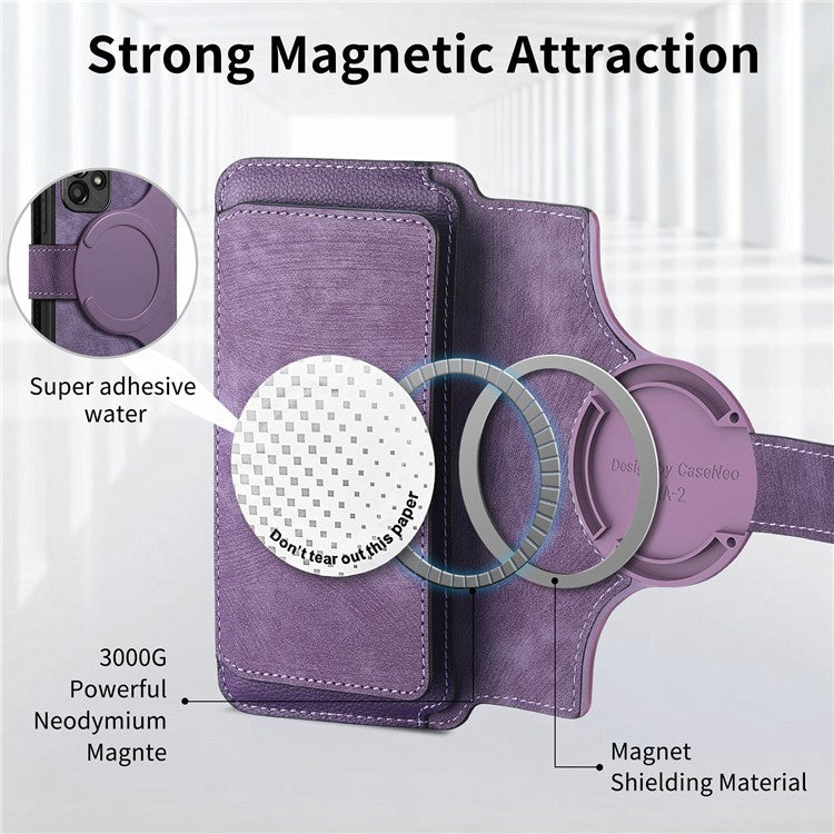 CASENEO MW-02 Phone Case For Xiaomi Redmi 14C 4G / 14R 5G / Poco C75 4G Detachable Magnetic Leather Flip Phone Cover - Purple