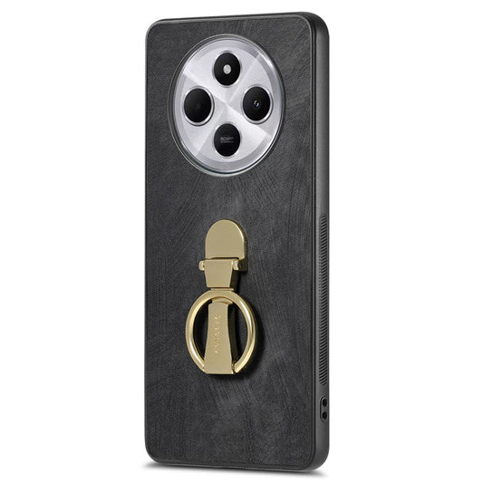 CASENEO D22 Phone Case For Xiaomi Redmi 14C 4G / 14R 5G / Poco C75 4G Retro Leather Back Cover with Folding Kickstand - Black